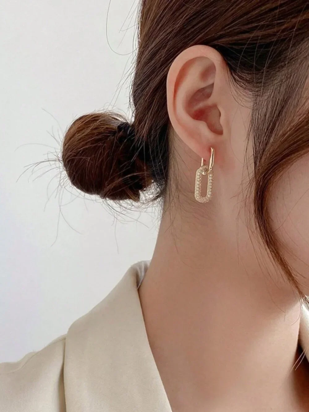 Yellow Gold Geometric Women's Double-Hoop Earrings with Copper & Cubic Zirconia